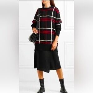 McQ Alexander McQueen Red and Black Patched Check Sweater S linen blend